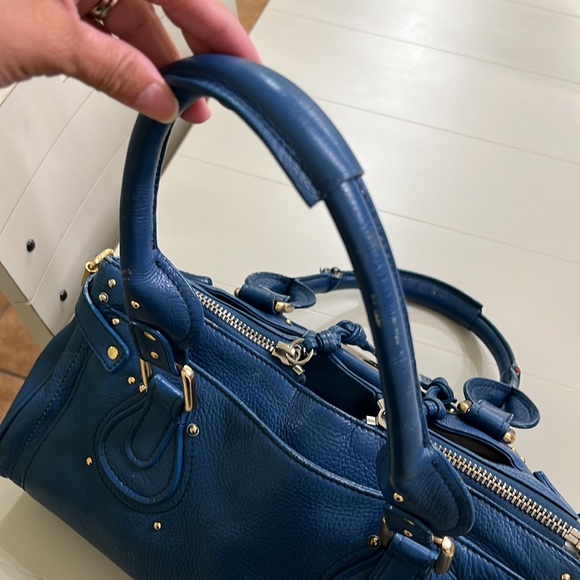 CHLOE BLUE LEATHER SATCHEL TOTE BAG - Picture 13 of 17
